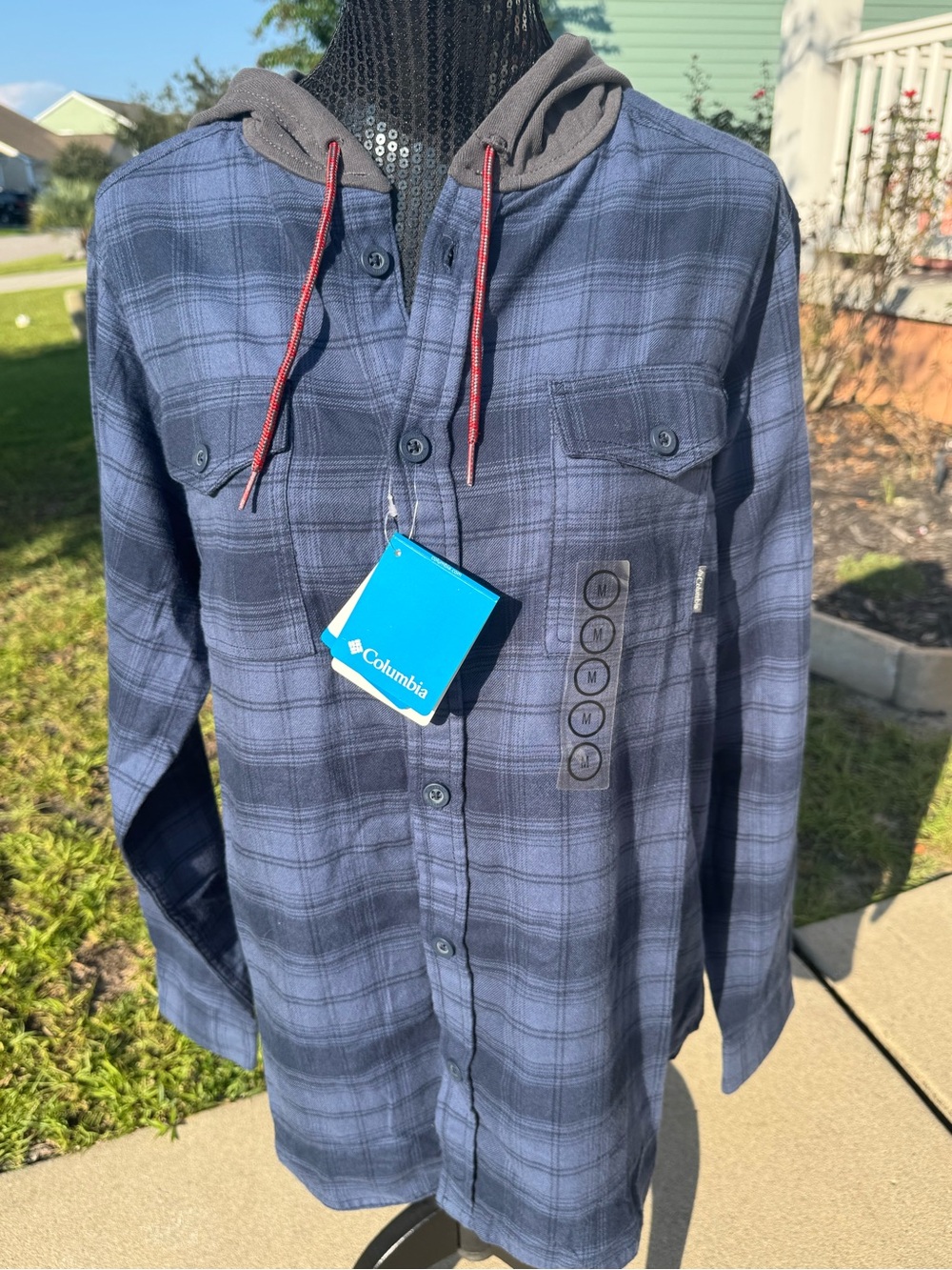 Columbia Men’s Hooded Plaid Flannel Shirt Jacket Blue NWT Medium